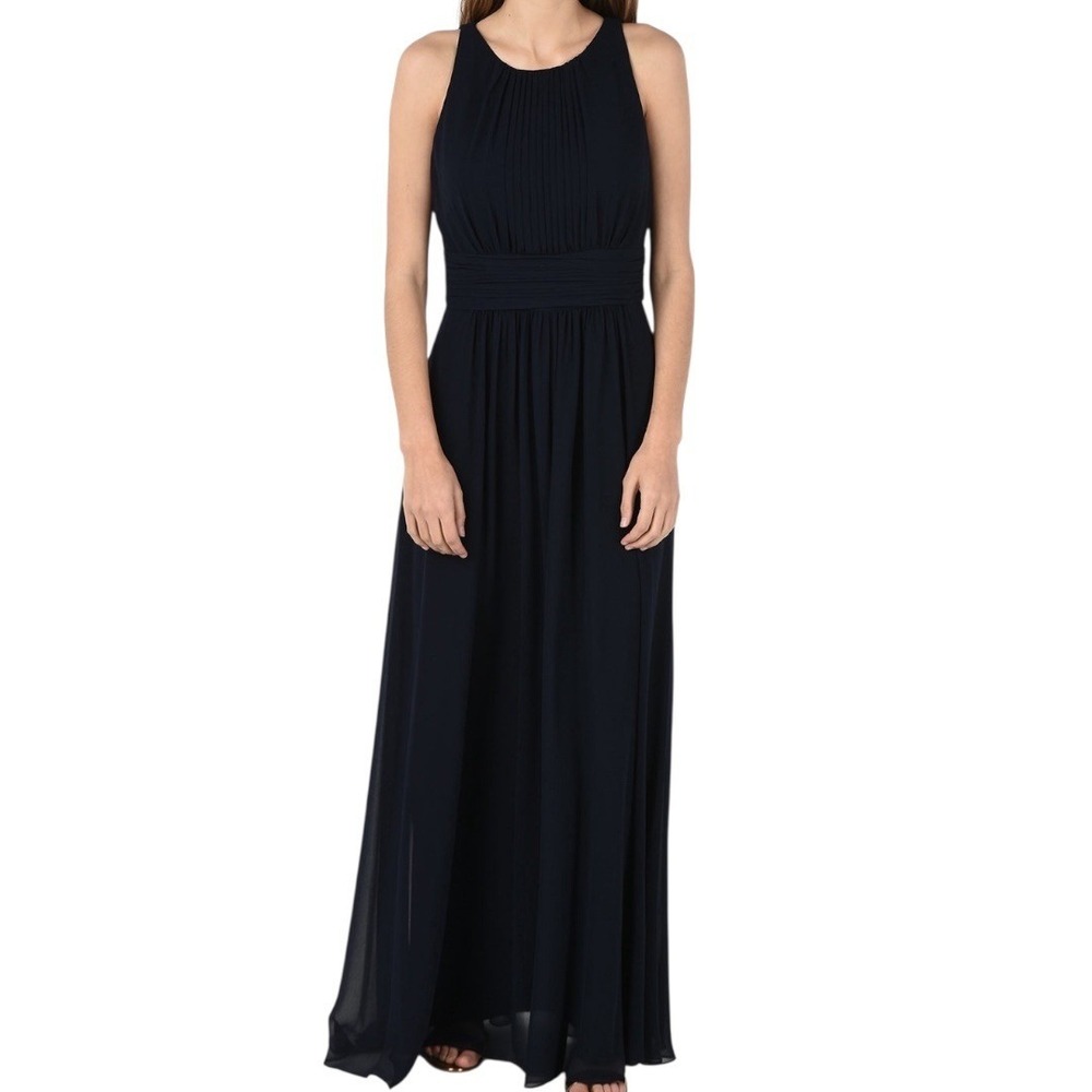 Lauren Ralph Lauren Navy Sleeveless Maxi Dress with Pleated Bodice